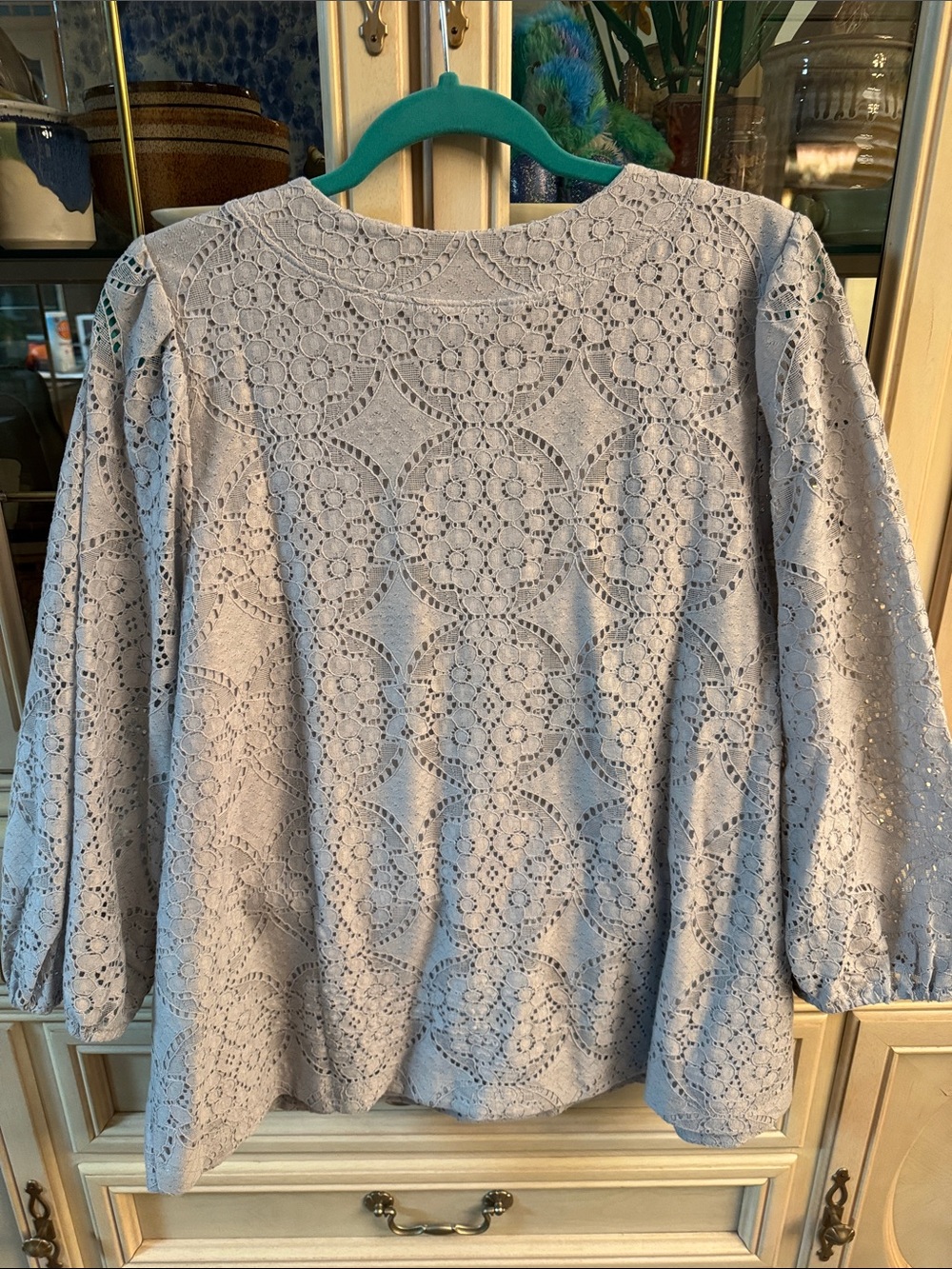 NWT J.Jill  Light Gray Eyelet V-Neck Puff Sleeve Blouse - Picture 5 of 7